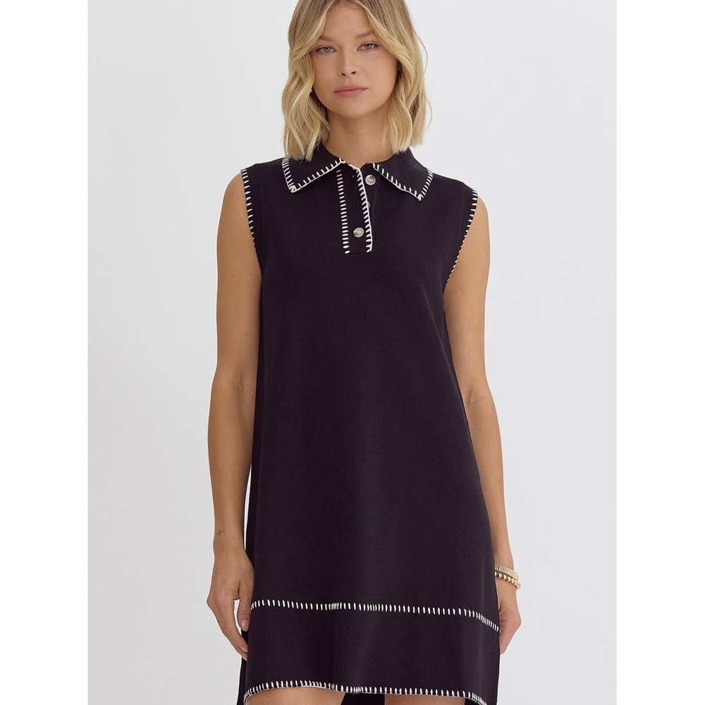 Entro black Crochet Trim Dress  Medium G-2